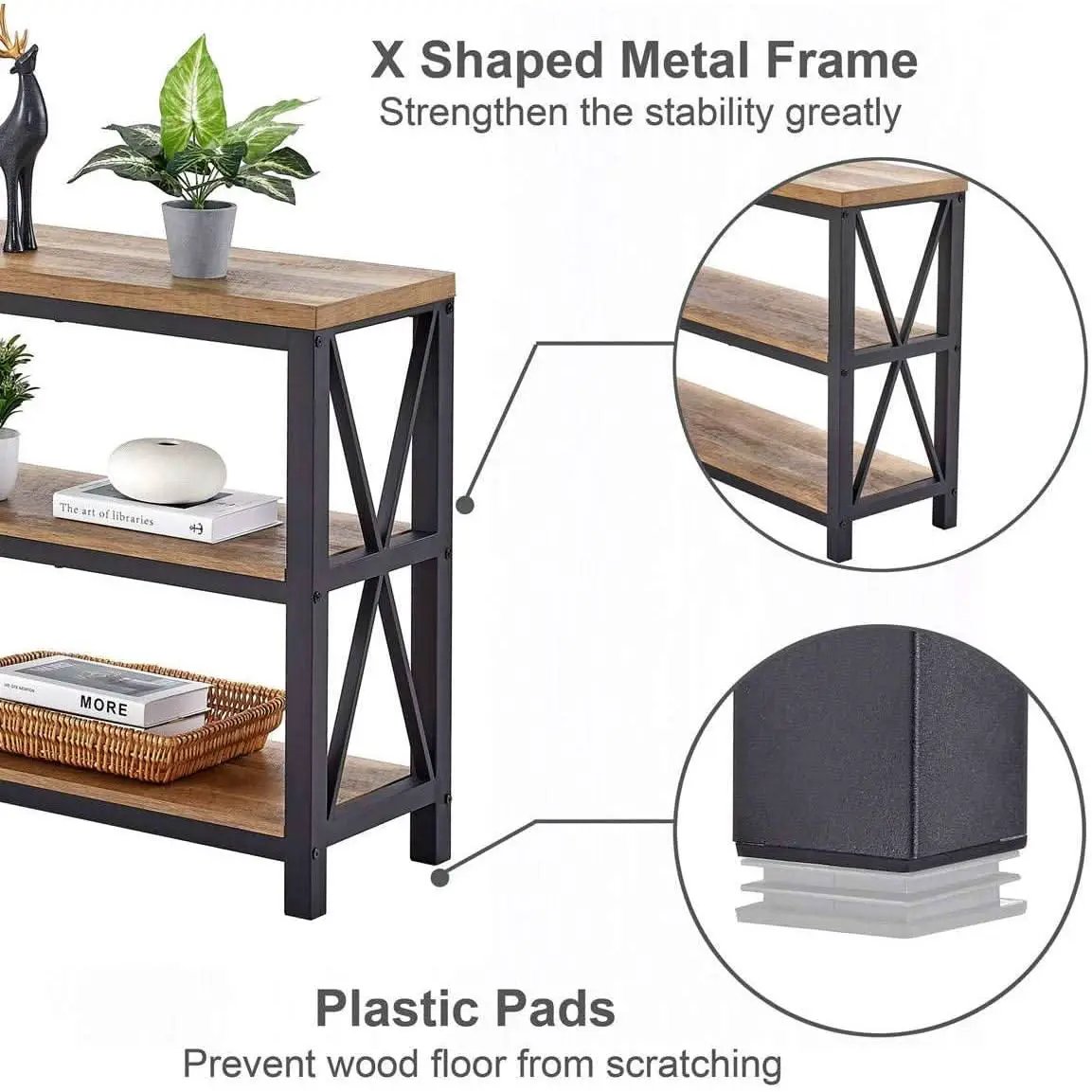 Rustic Wood Console Table With Three Shelves Metal Frame from PriceLows™