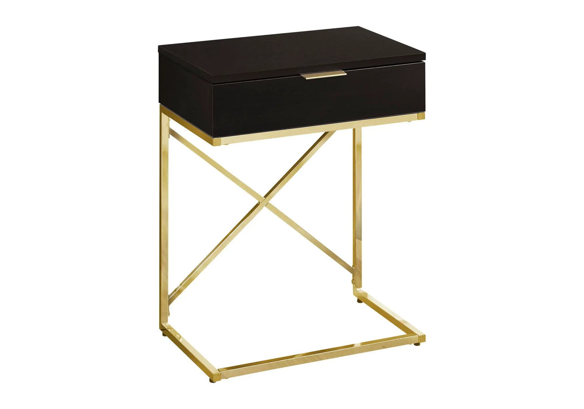 Accent Side Table | Spacious Tabletop | Storage Drawer | Metal Frame