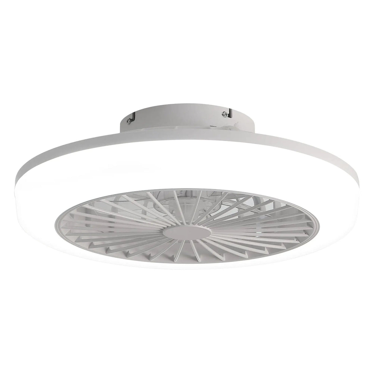 Enclosed Flush Mount Ceiling Fan | Bladeless Low Profile | Light And Remote | White