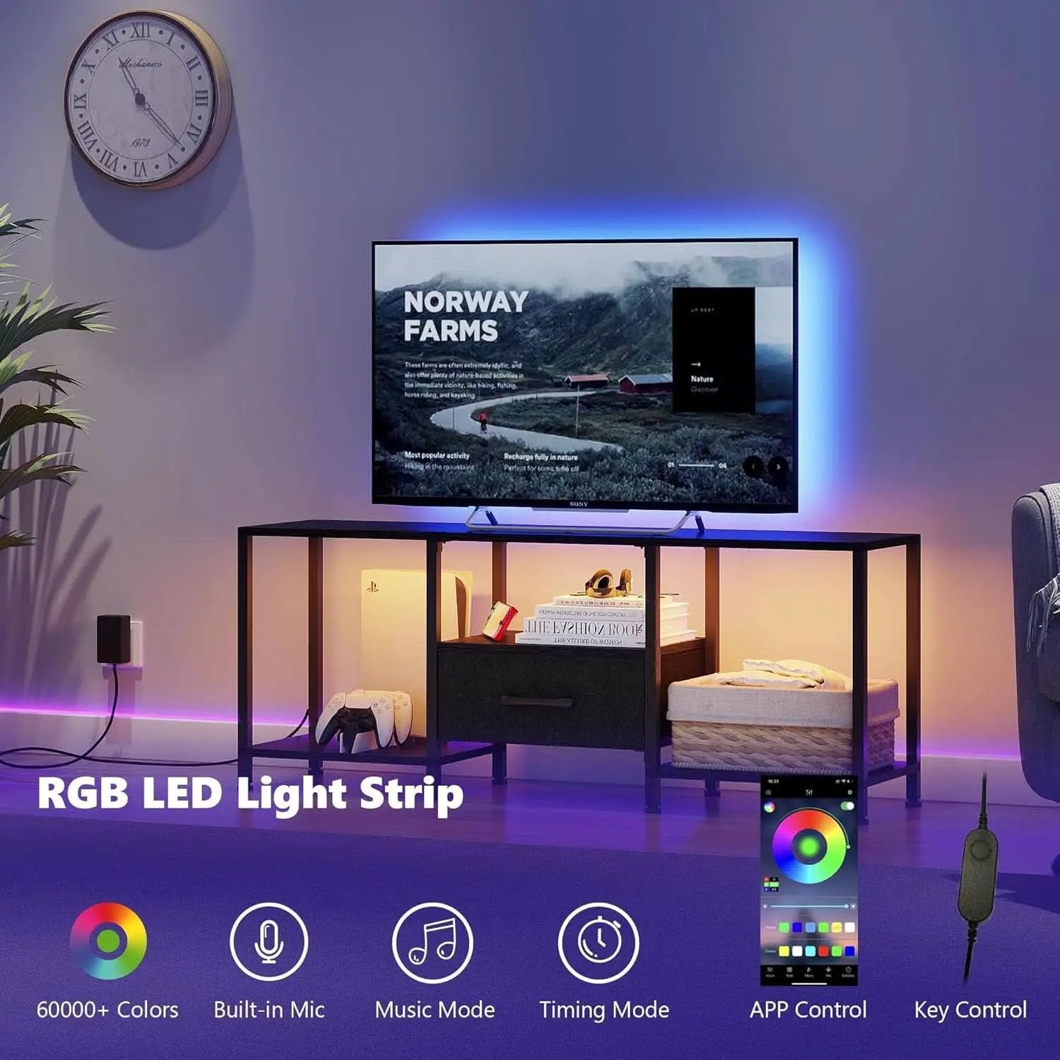 LED TV Stand For 55 Inch TVs With Open Shelves Black from PriceLows™