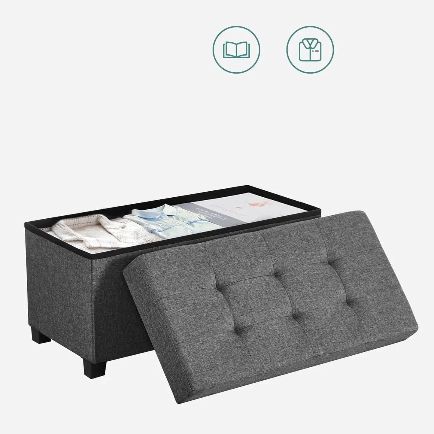 Slate Gray Storage Ottoman Bench 15x30x15.2 Inches from PriceLows™