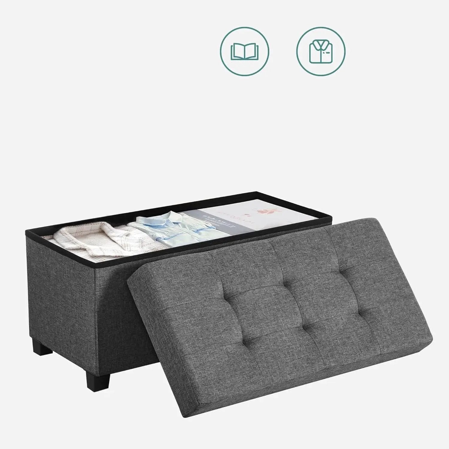 Slate Gray Storage Ottoman Bench 15x30x15.2 Inches from PriceLows™