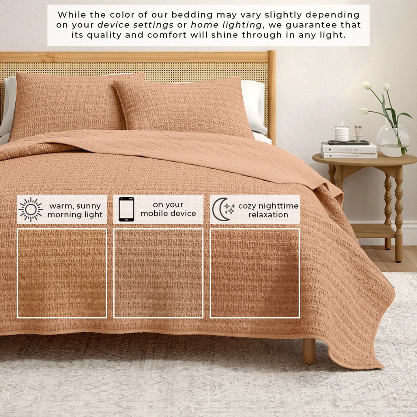 100% Cotton Honeycomb Waffle Garment Washed Quilt Set - Genevieve Collection from PriceLows™