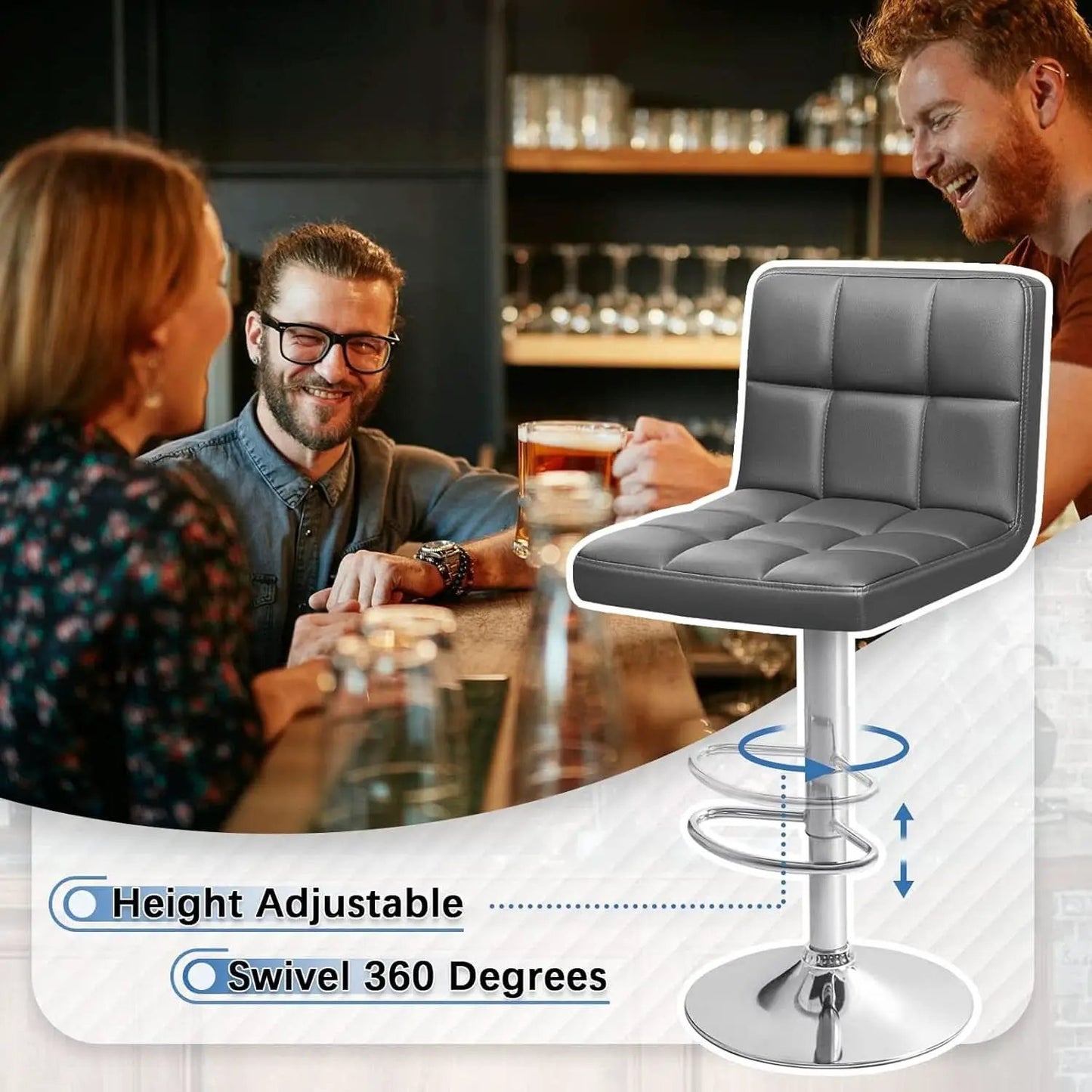 Modern PU Leather Adjustable Swivel Bar Stools Deep Gray from PriceLows™