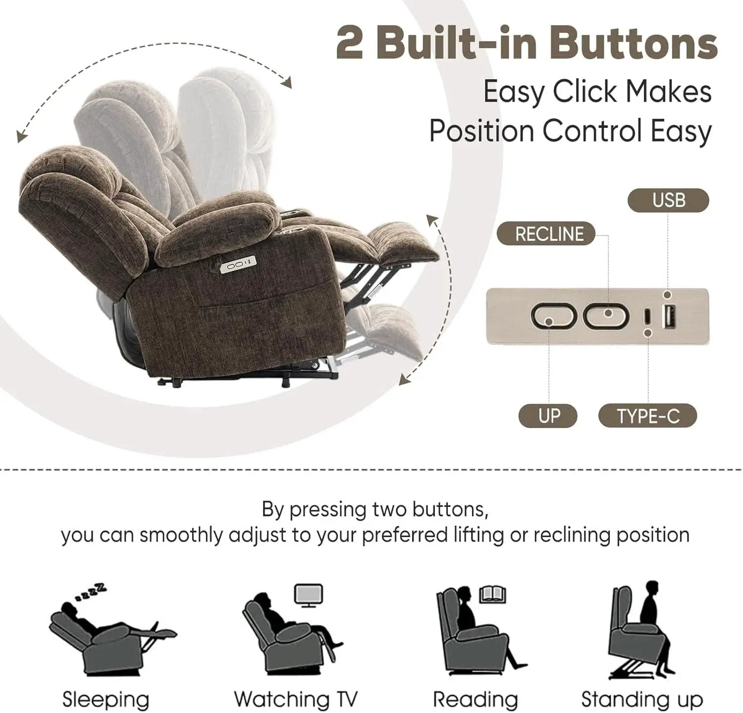 Brown Power Recliner With Massage And Heat Power Lift from PriceLows™