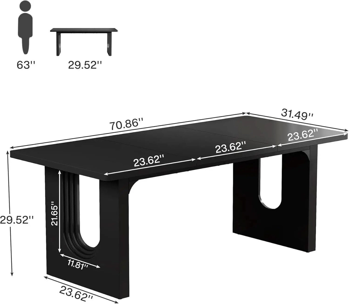 Black 71 Inch Dining Table For Six With Wood Pedestal from PriceLows™