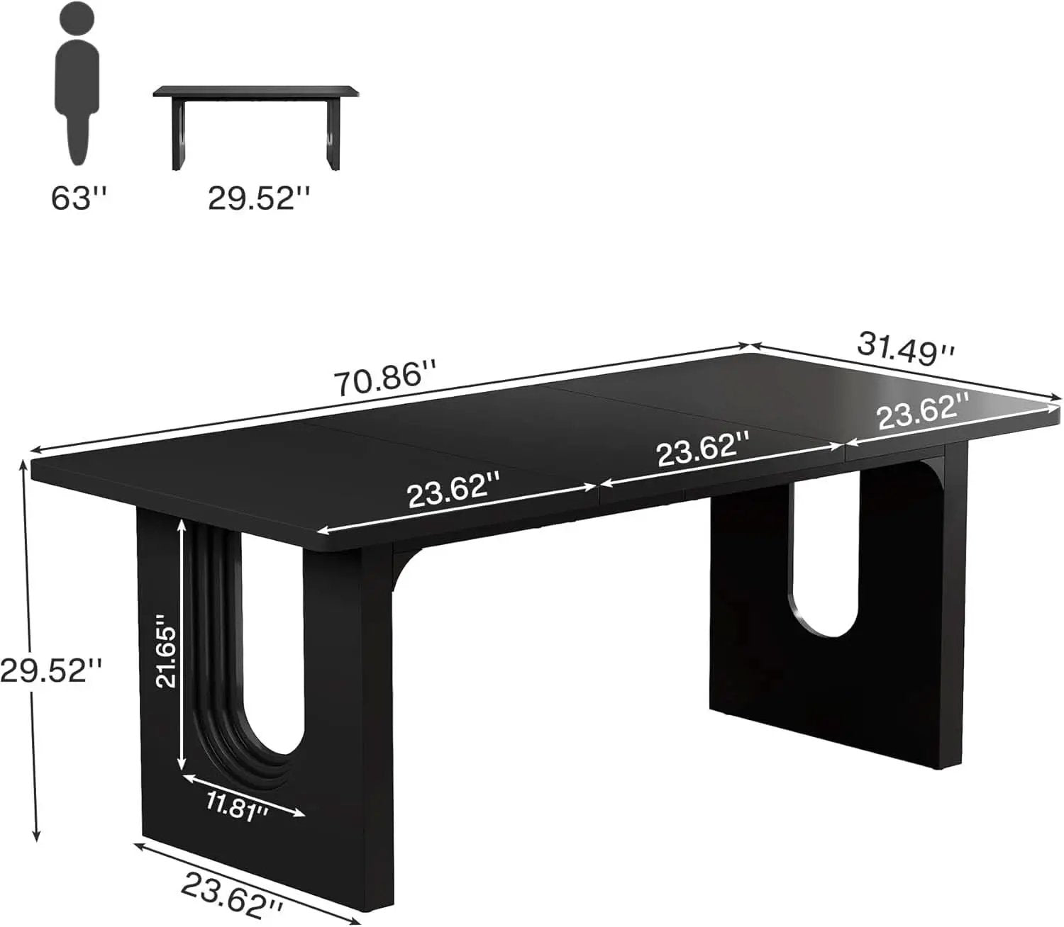 Black 71 Inch Dining Table For Six With Wood Pedestal from PriceLows™