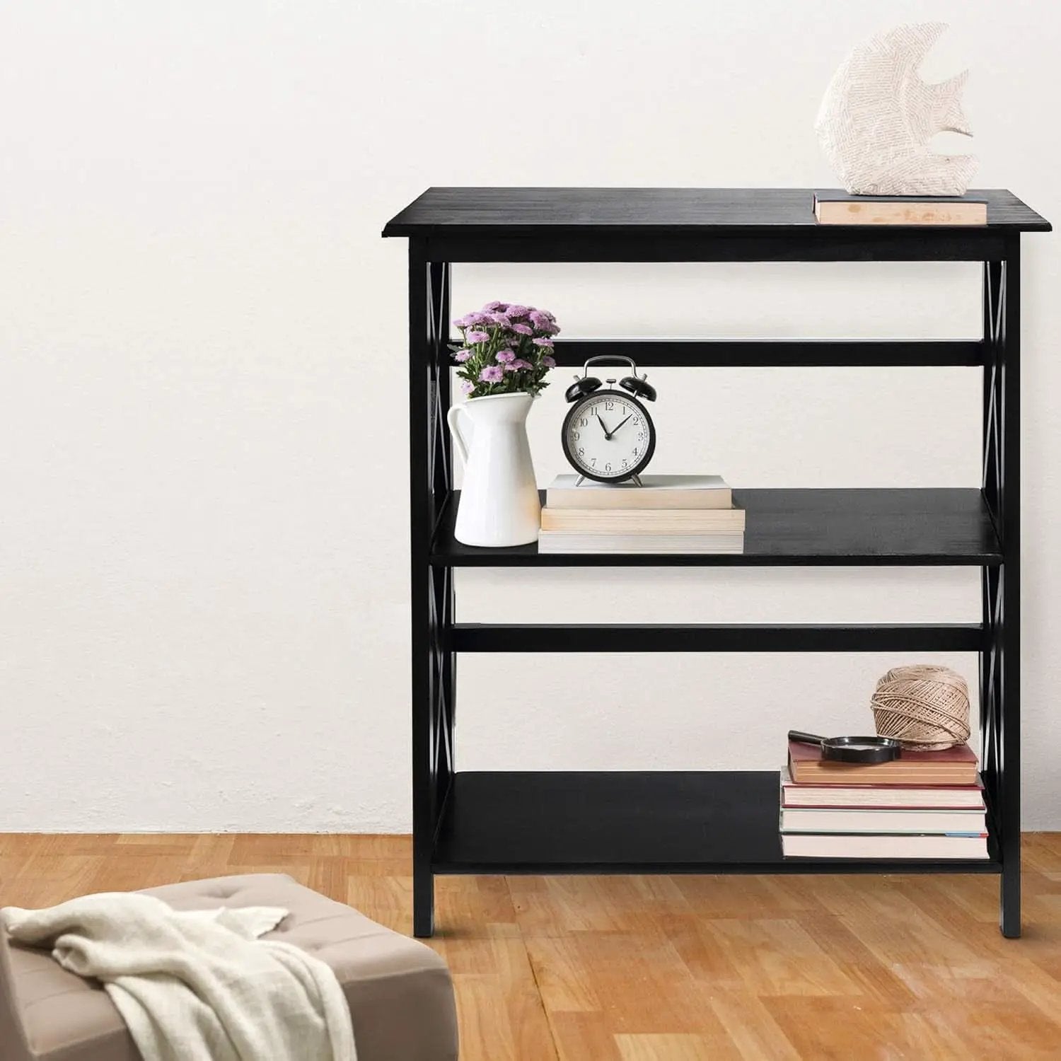 Three Shelf Solid Wood Bookcase For Living Room Storage from PriceLows™