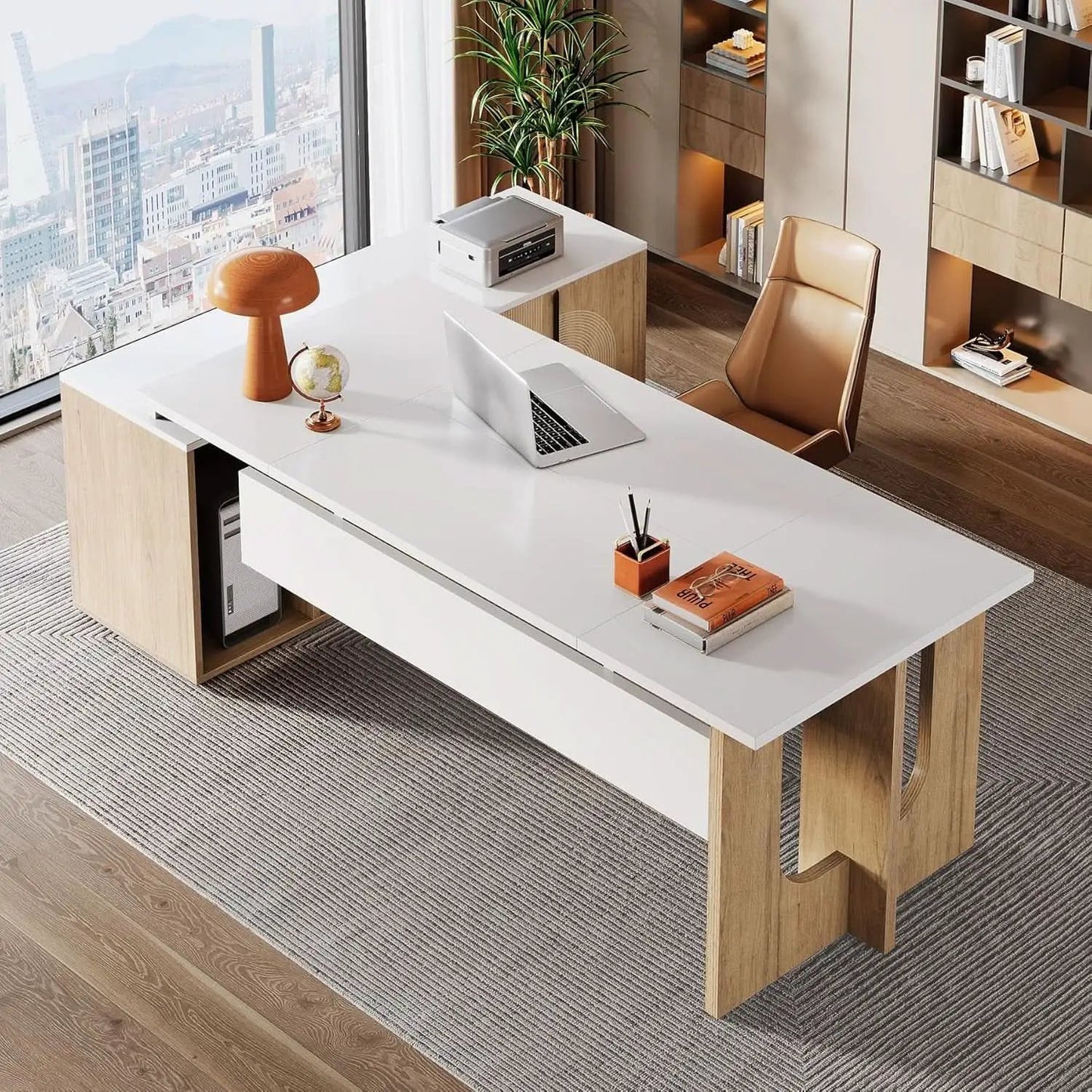 Premium White Engineered Wood Corner Desk 74.8 Inches from PriceLows™