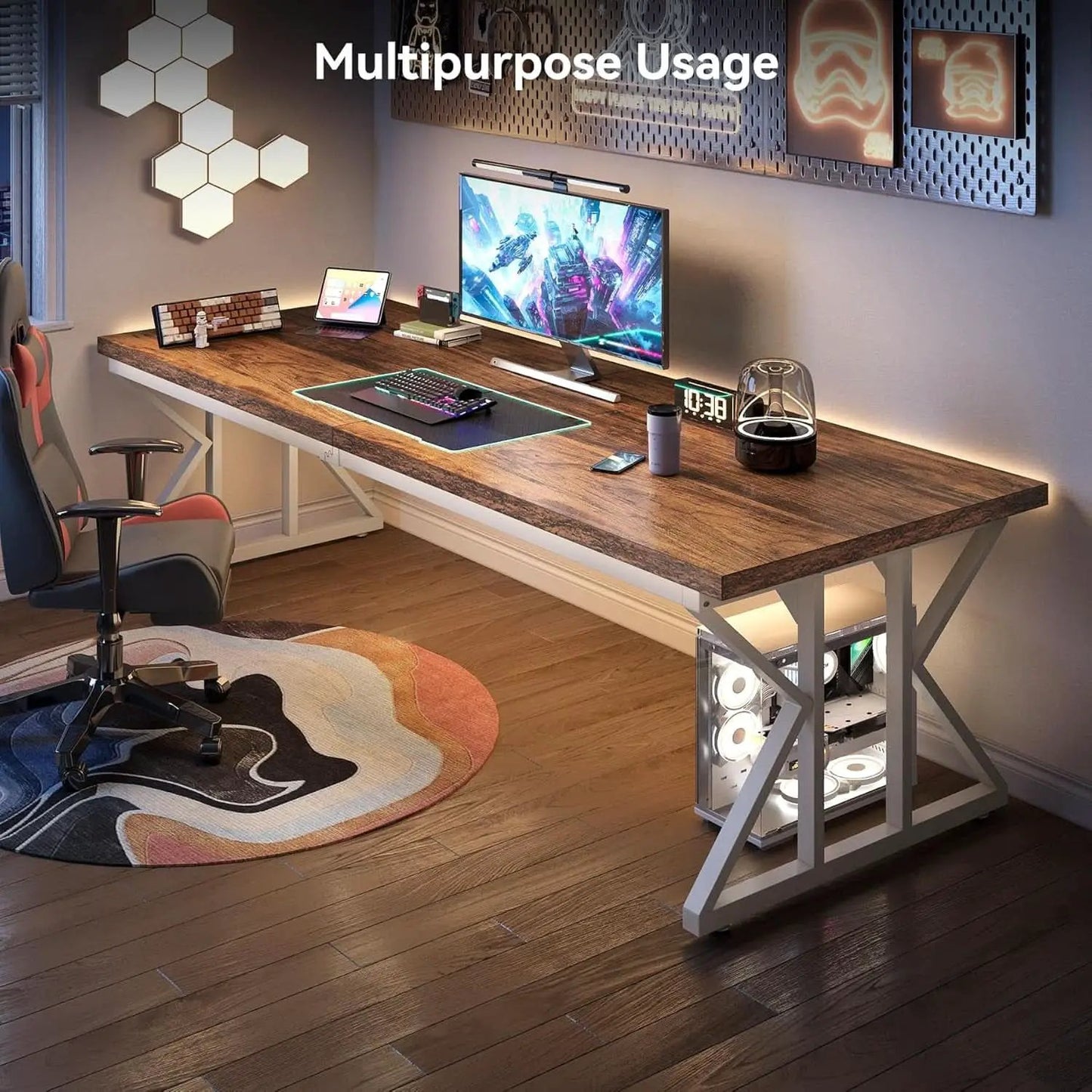 78.7 Inch Rustic Executive Desk For Home Office Brown-White from PriceLows™
