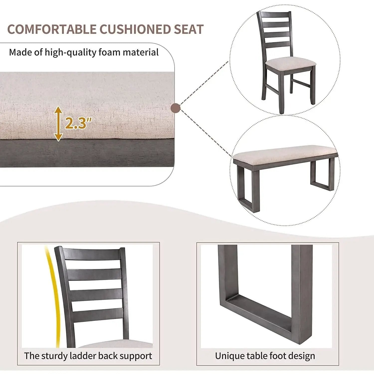 6 Piece Rustic Wood Dining Set With Bench And Chairs from PriceLows™