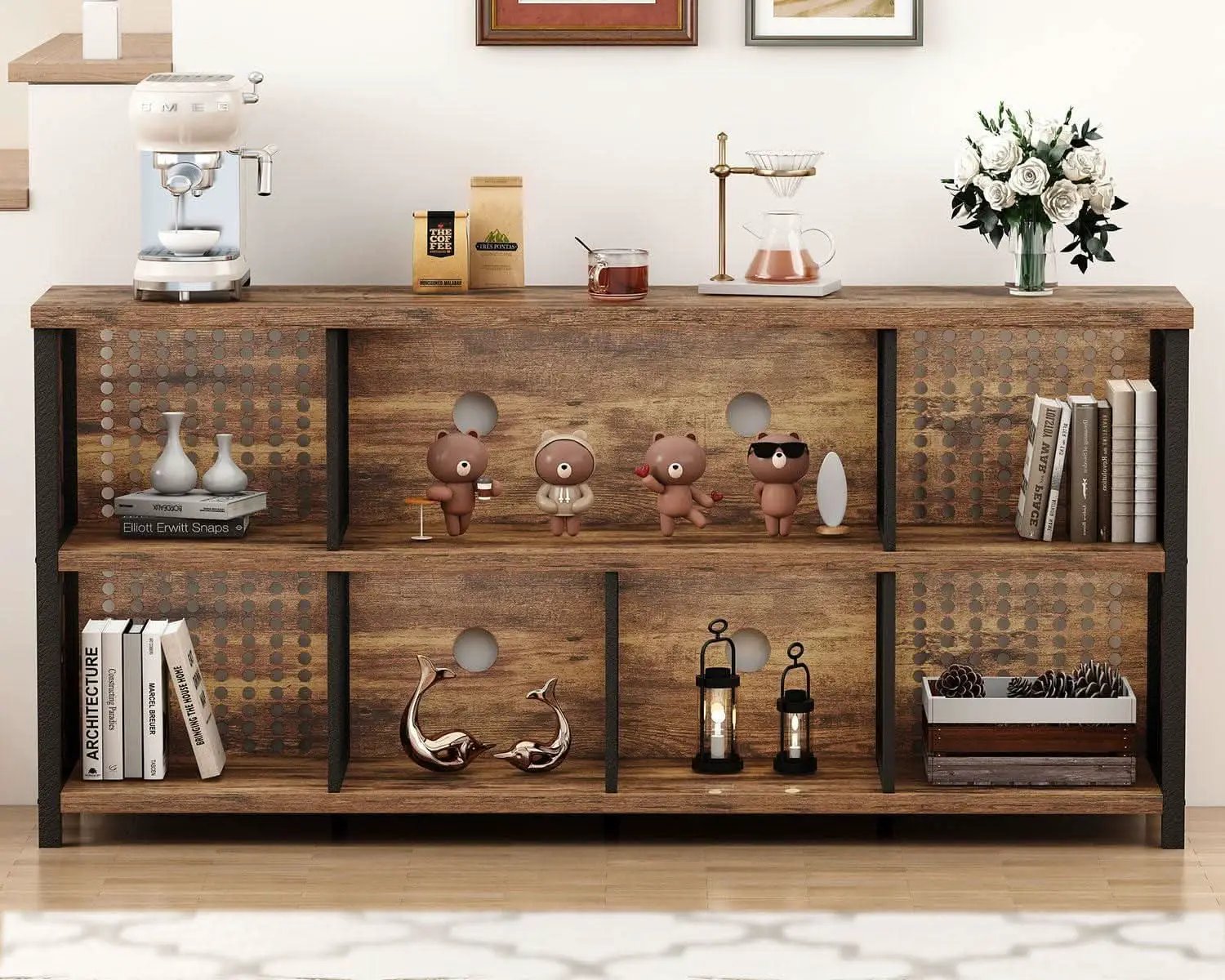 Rustic Brown 63 Inch Bookshelf Cube Storage Five In One from PriceLows™
