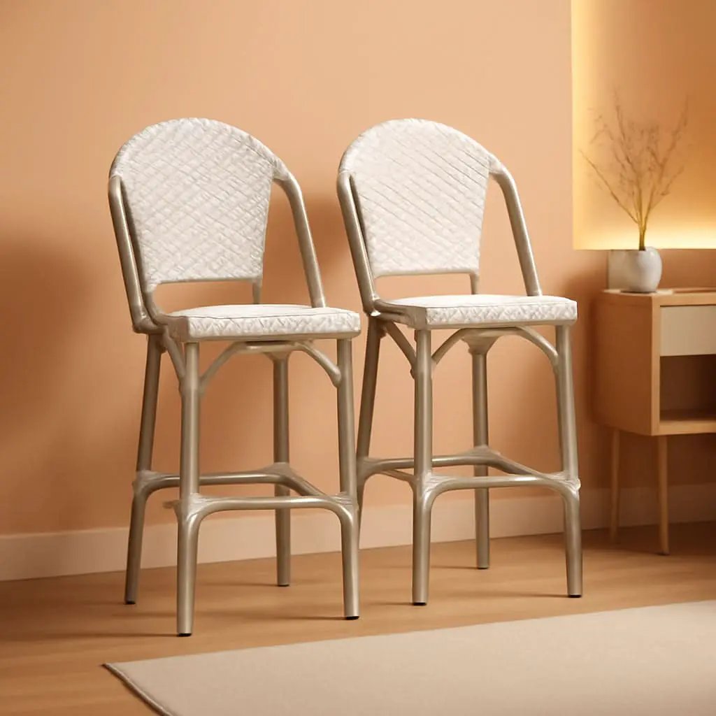 French Style Outdoor Bar Stools Set Of 2 27 Inch White And Grey from PriceLows™