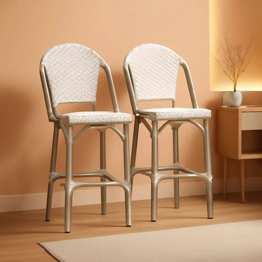 French Style Outdoor Bar Stools Set Of 2 27 Inch White And Grey from PriceLows™