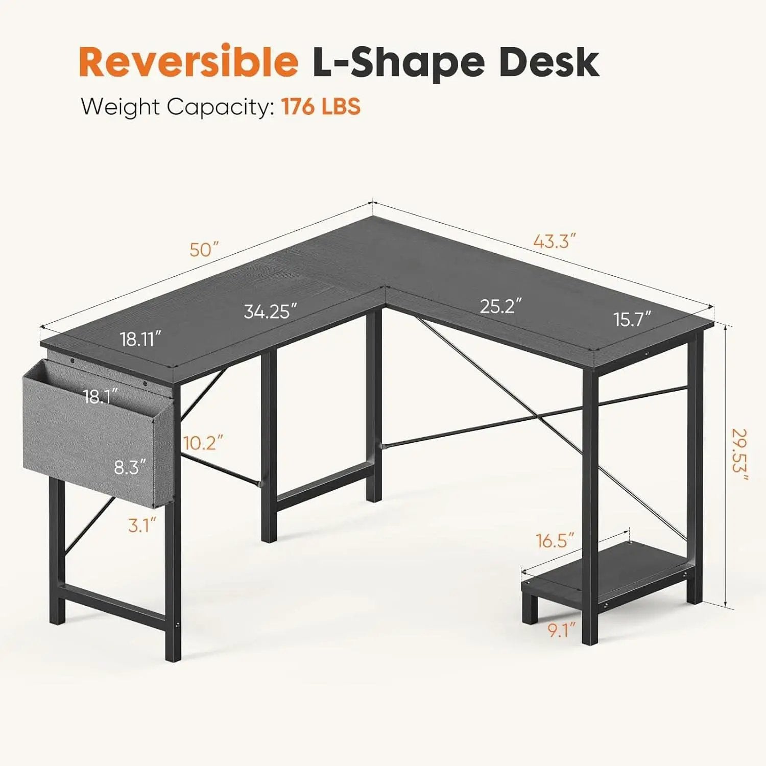 L Shaped Computer Desk 50 Inch Black Corner Home Office from PriceLows™