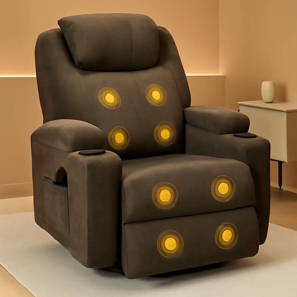Brown Fabric Recliner Chair With 360 Swivel Massage from PriceLows™