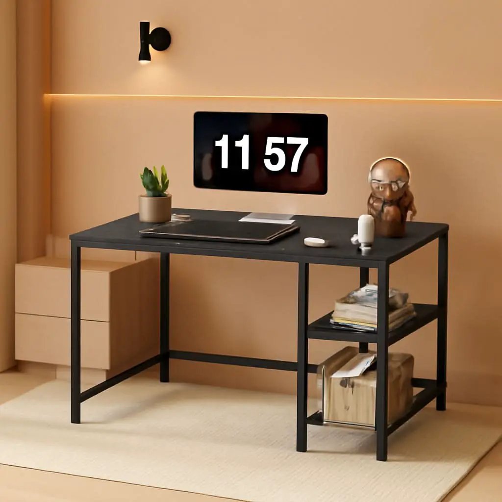 40 Inch Computer Desk With Two Tier Shelves Black Marbling from PriceLows™