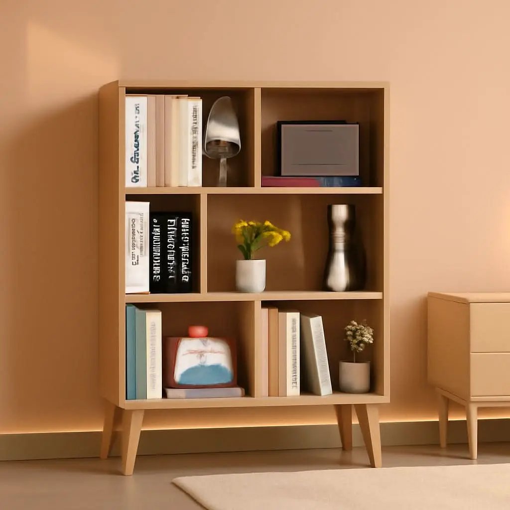 Wooden 7 Cube Bookshelf Natural Finish 3 Tier Freestanding from PriceLows™