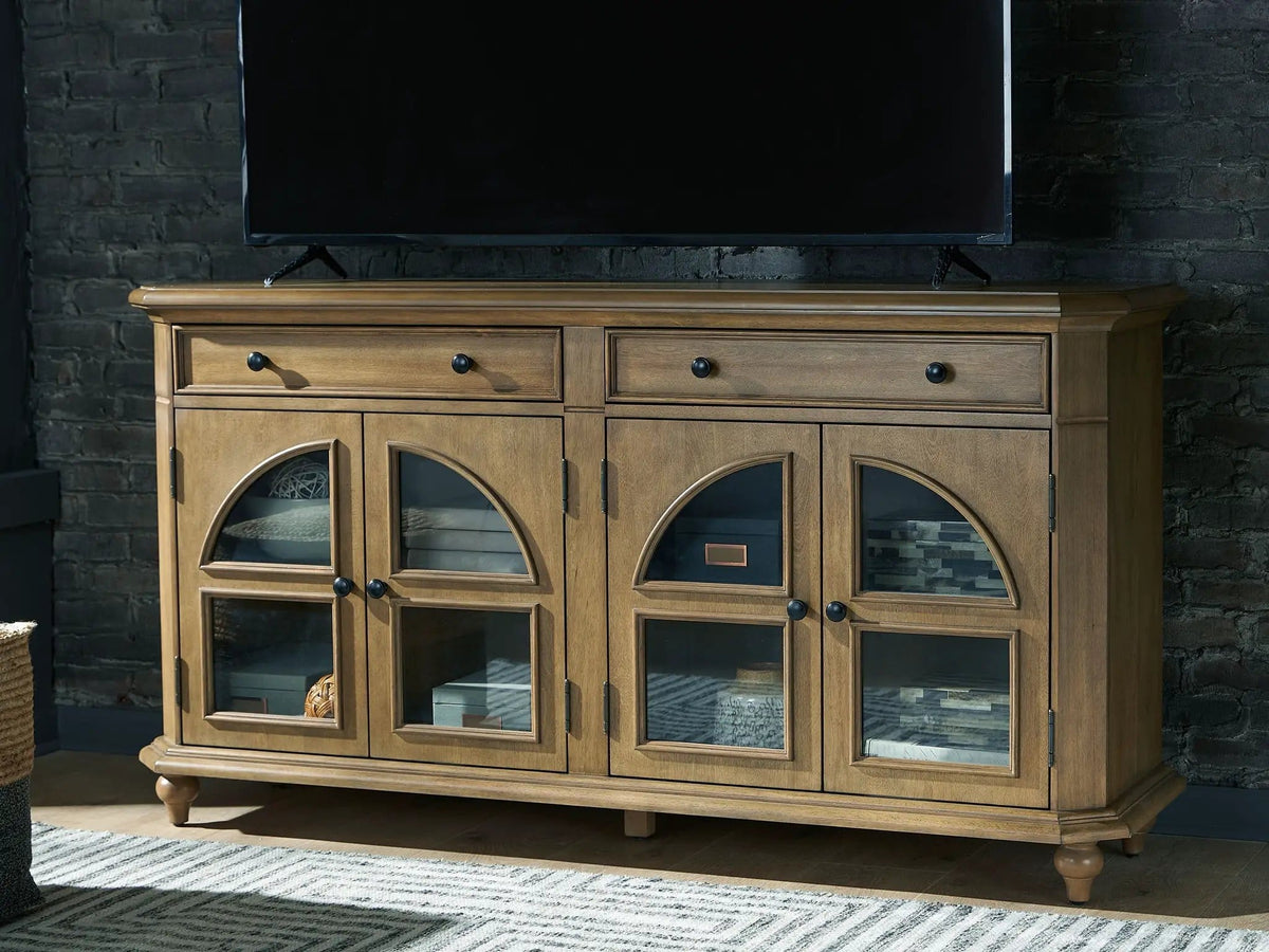 Barlomore Accent Cabinet | 68 x 18 x 36 in | Engineered Wood & Glass | Brown