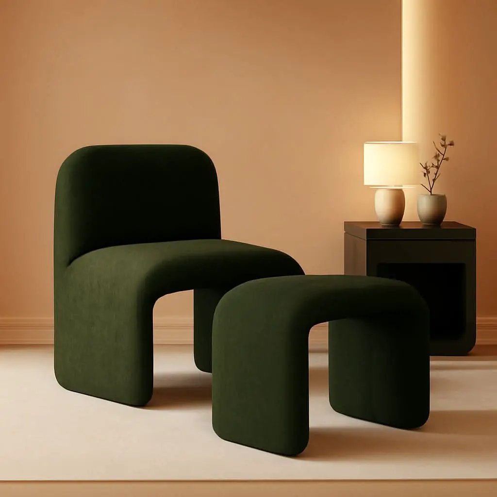 Green Chenille Upholstered Accent Chair With Ottoman from PriceLows™