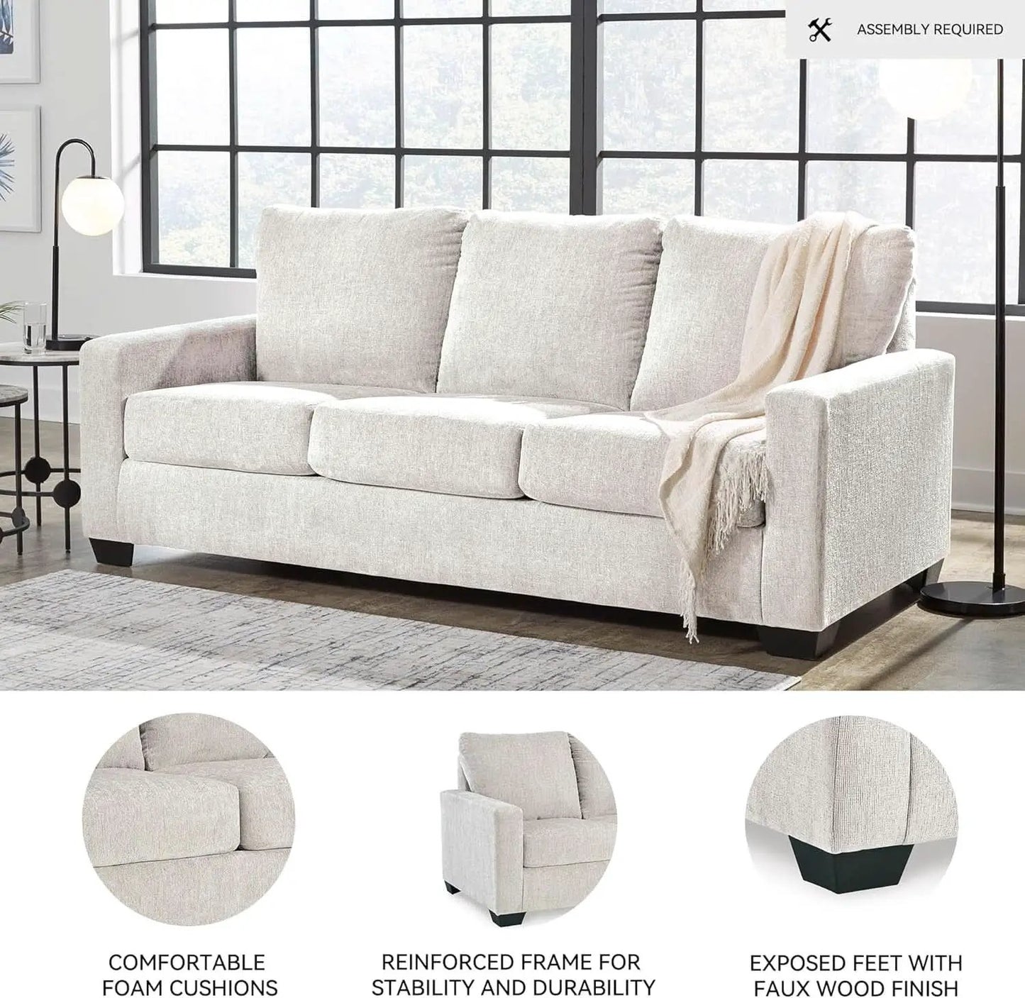 White Queen Upholstered Sleeper Sofa With Gel Memory Foam from PriceLows™