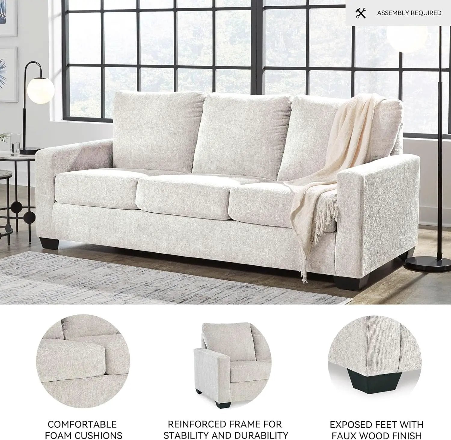 White Queen Upholstered Sleeper Sofa With Gel Memory Foam from PriceLows™