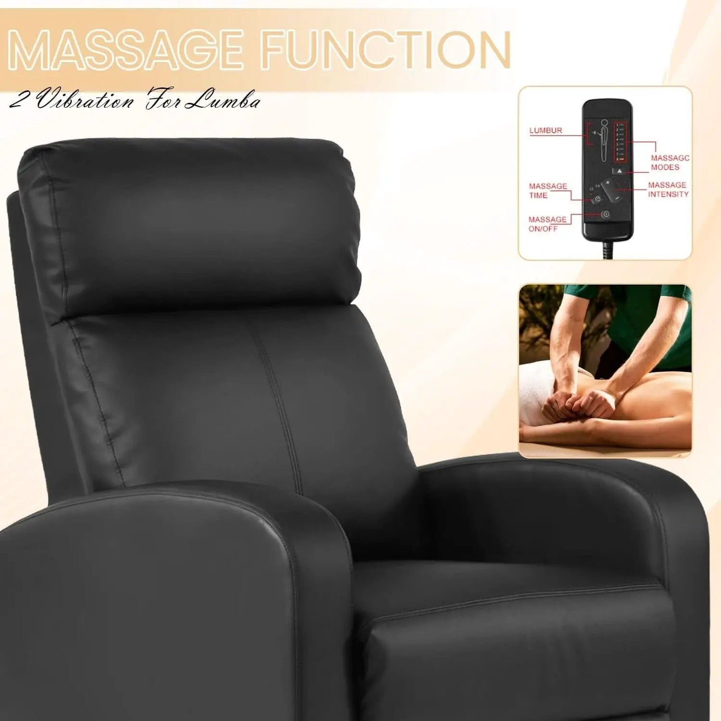 Massage Recliner Chair With Footrest Black PU Leather from PriceLows™