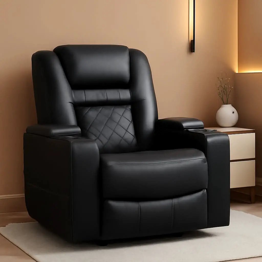 Black Leather Power Recliner With Usb And Cup Holders from PriceLows™