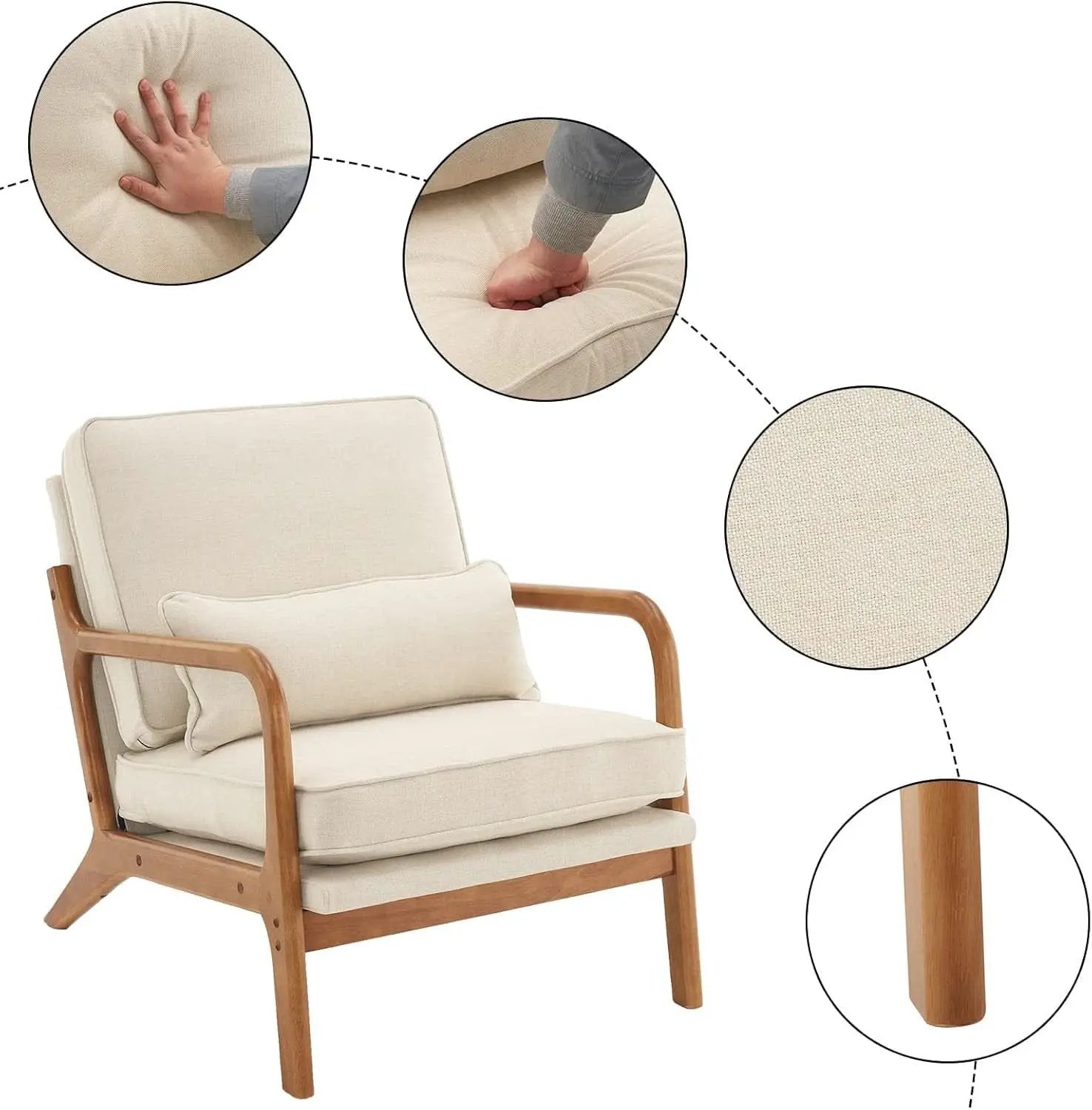 Beige Upholstered Accent Chairs Set Of 2 Mid Century Modern from PriceLows™
