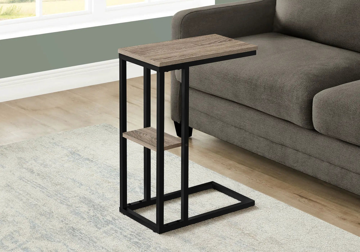 Marble Look C-Shaped Accent Table | Durable Metal Frame | Rectangular Tabletop | Portable Design