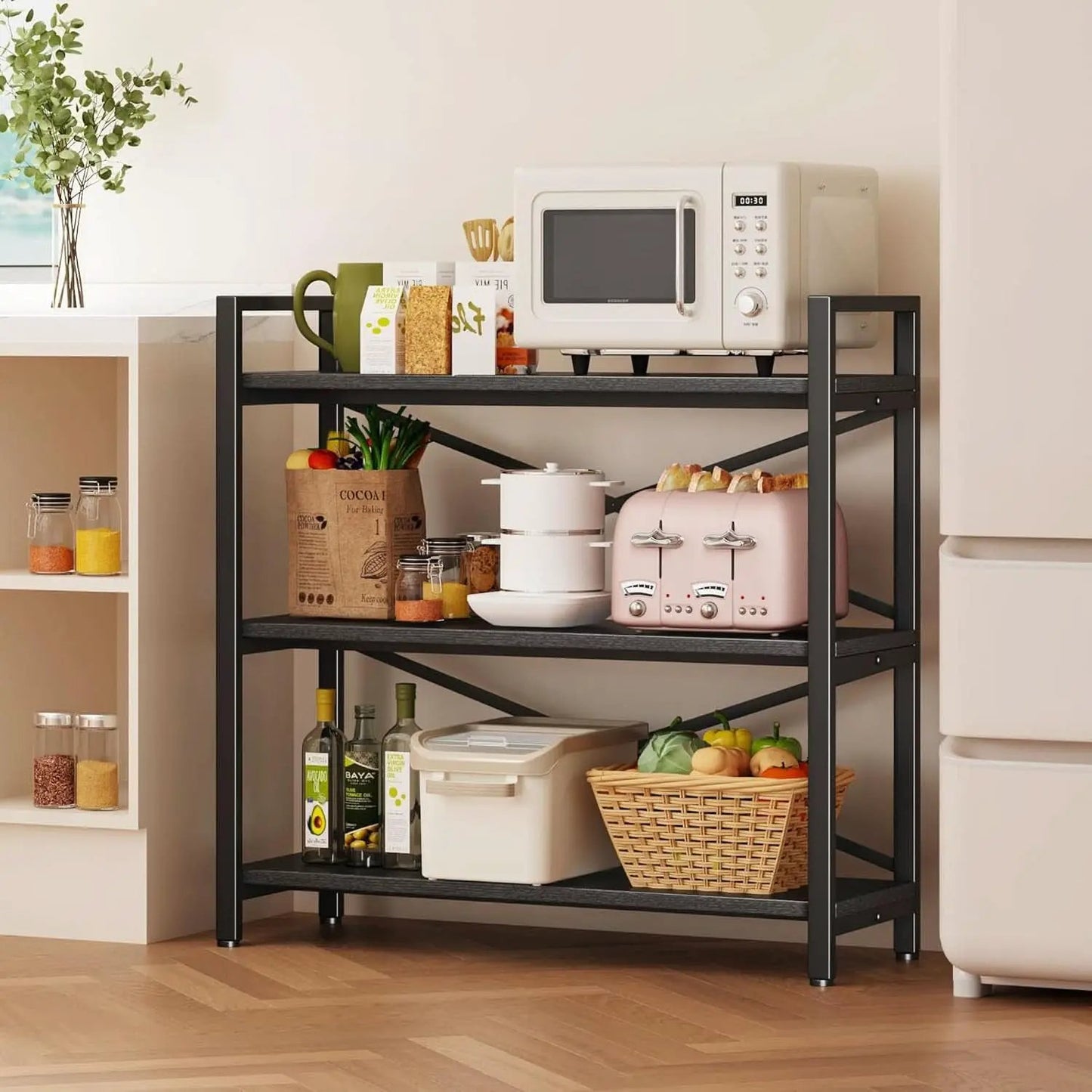 3 Tier Bookshelf 31 Inch Width Wood And Metal Etagere Black from PriceLows™