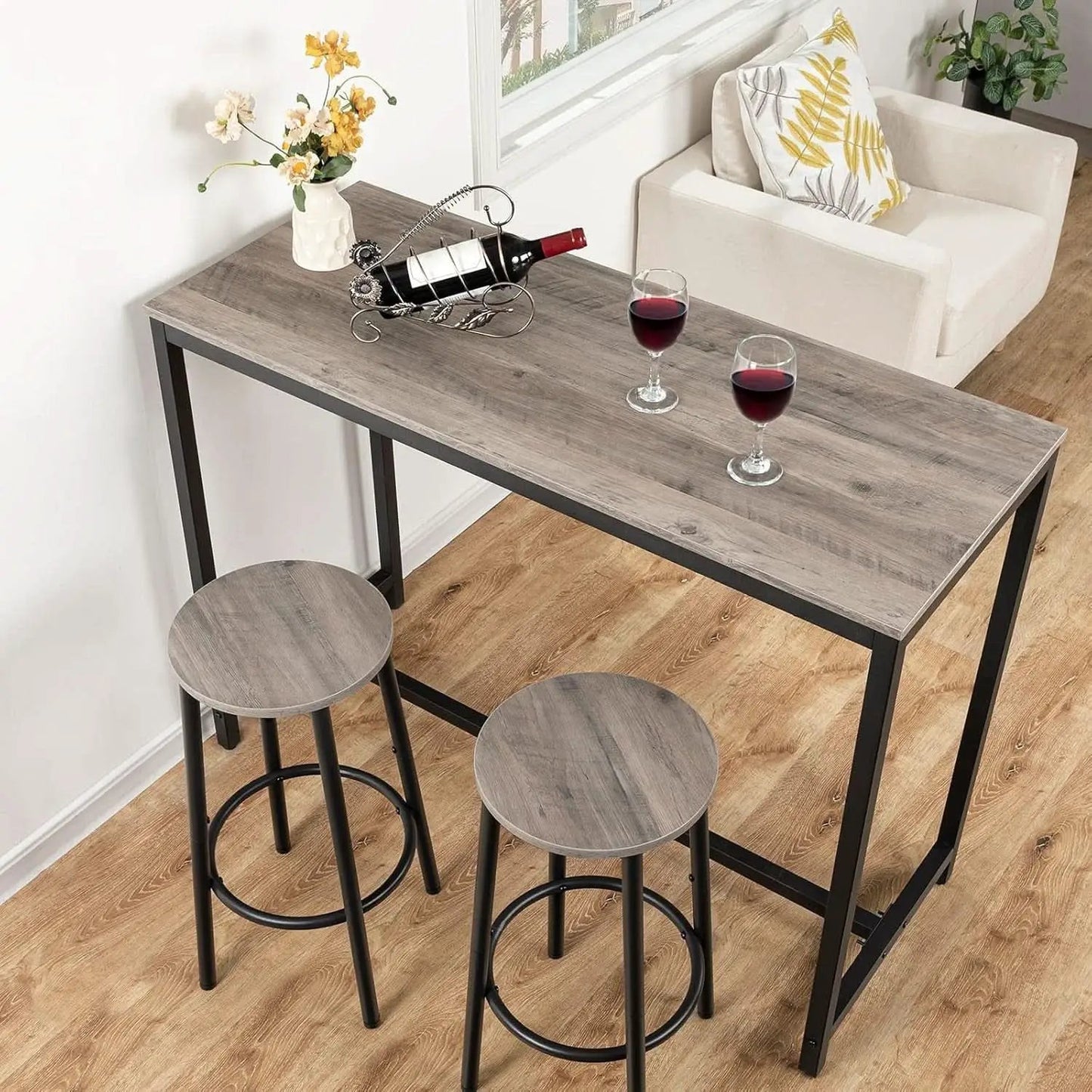 Greige Bar Stools Set Of 2 11.8 Inch Square Seats With Footrest from PriceLows™