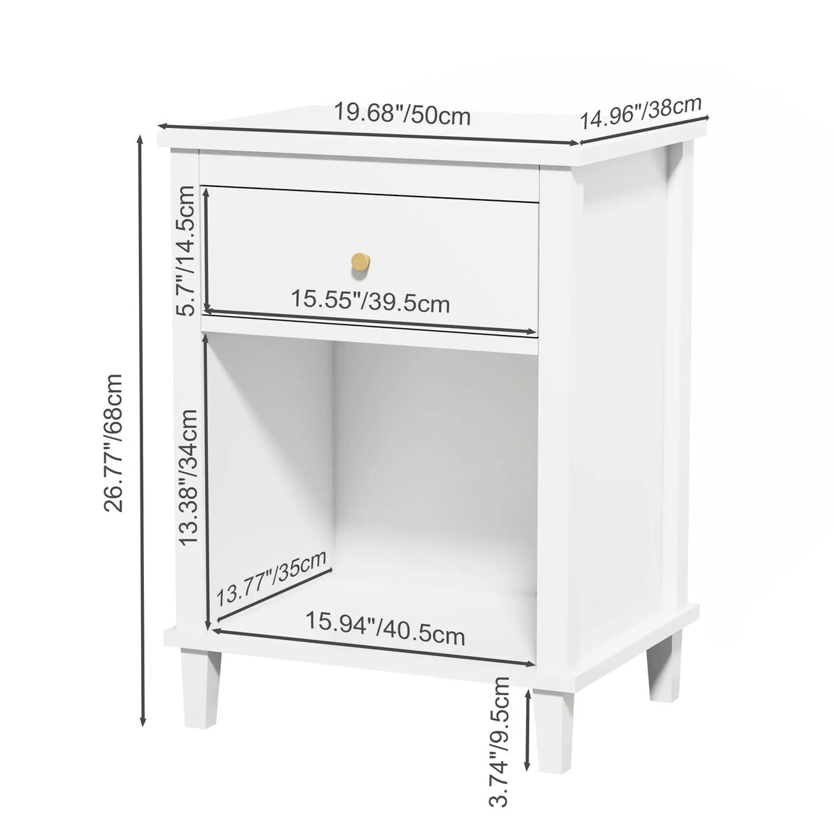 Nightstand | 1 Drawer 1 Shelf | White MDF | Tip Resistant