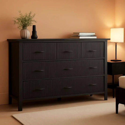 Fluted Contemporary White Dresser With Black Handles from PriceLows™