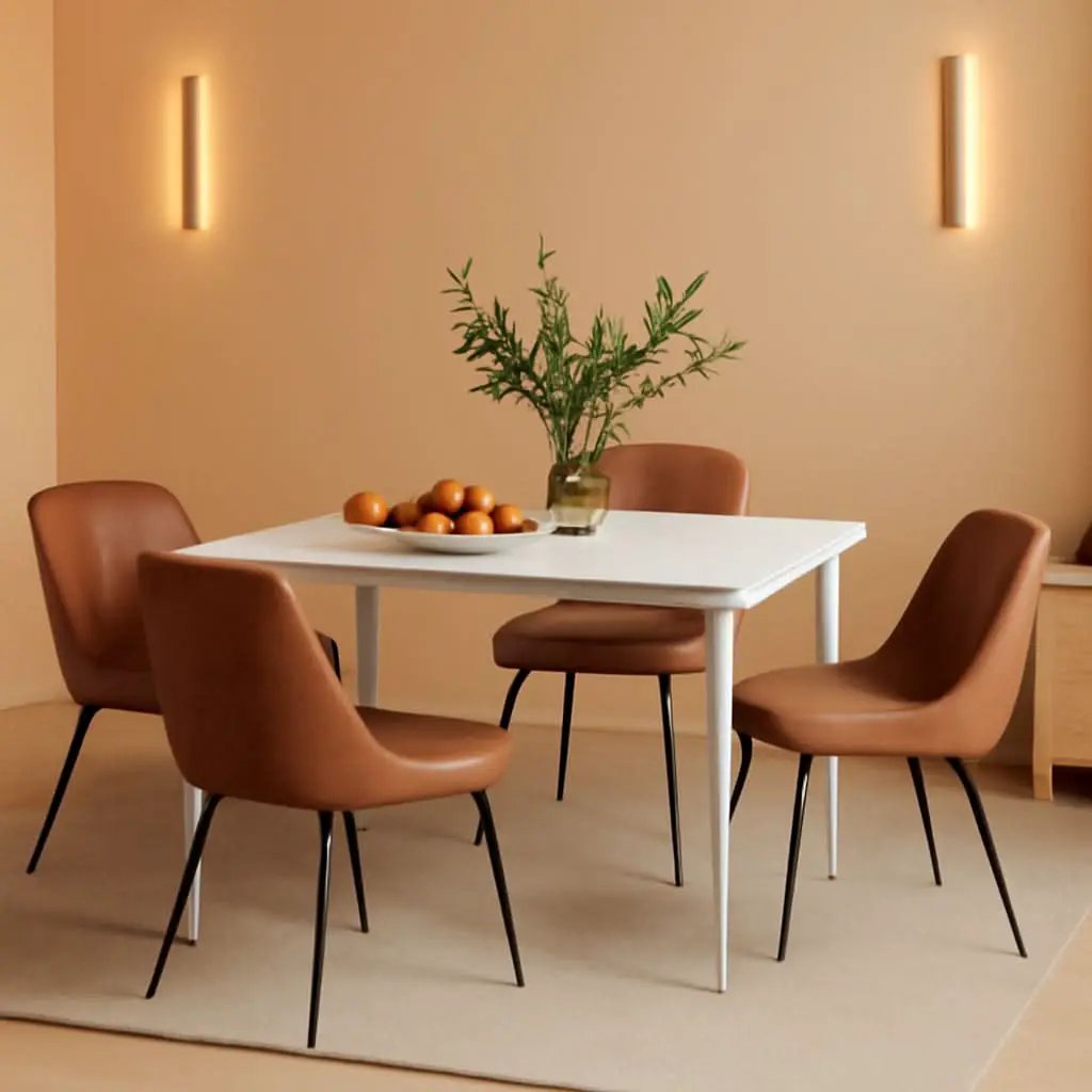 Two Brown Faux Leather Mid Century Modern Dining Chairs from PriceLows™