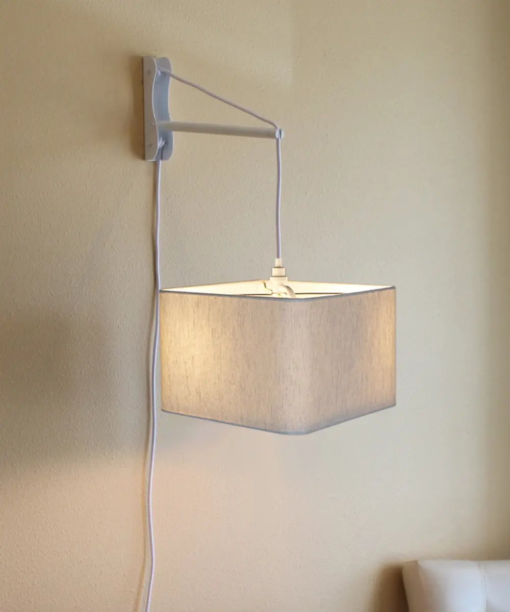 Wall Mount Pendant Light | 2 Light Plug In | Oatmeal Shade | 16 Inch