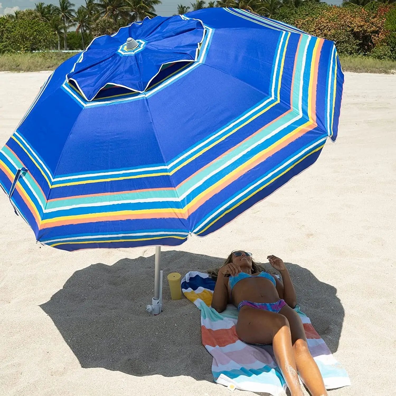 7Ft Heavy Duty Beach Umbrella UV 50 With Sand Anchor Tilt from PriceLows™