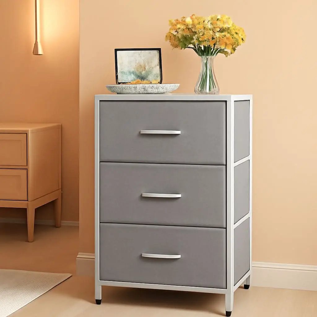 Light Grey Dresser With 3 Drawers For Bedroom Nightstand from PriceLows™