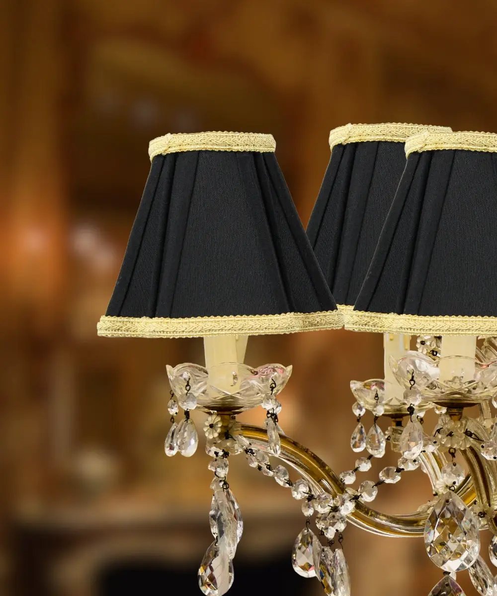 Clip On Lamp Shades | 5 Inch Square | Black With Gold Liner | Set Of 6