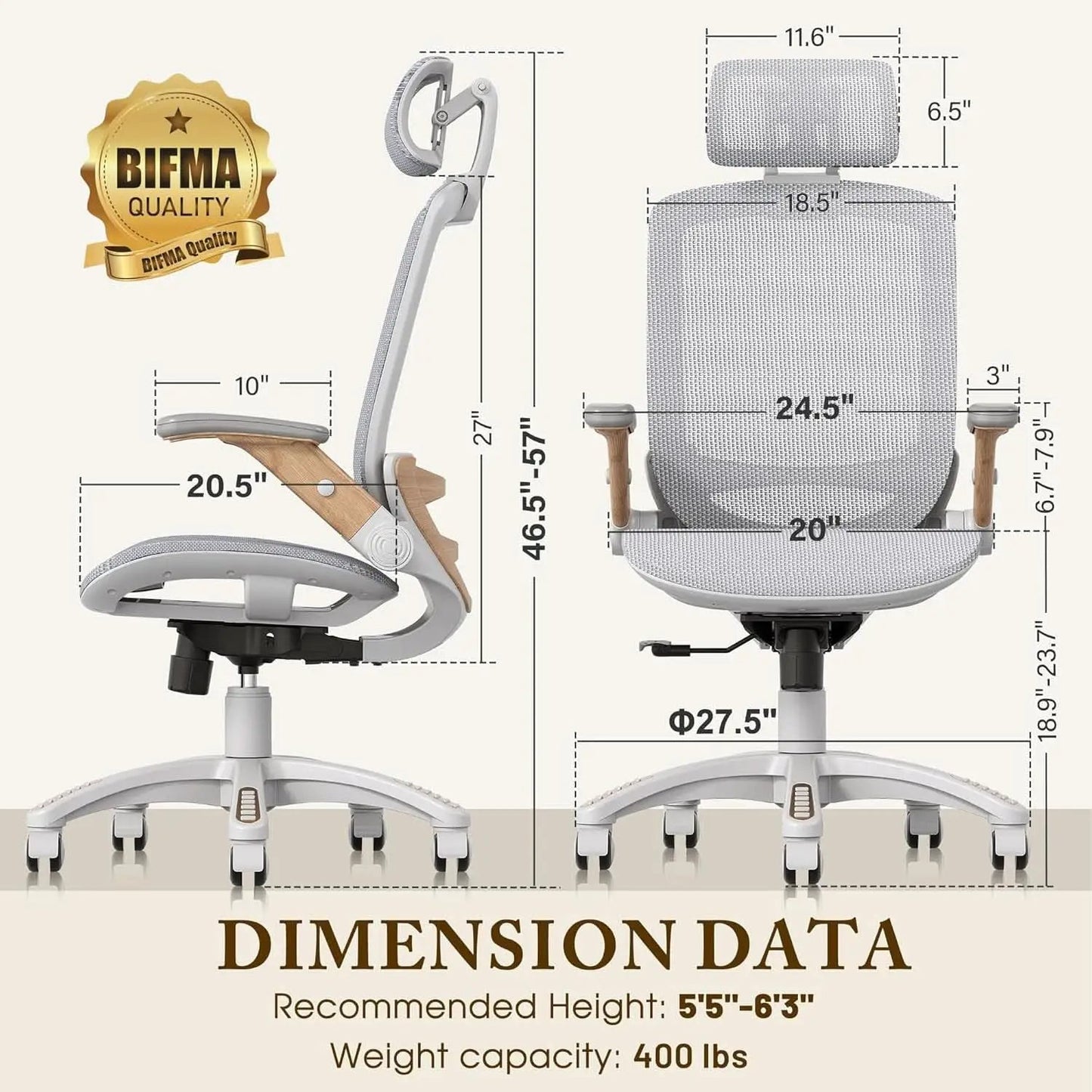 White Mesh Ergonomic Office Chair With Headrest Tilt 400Lbs from PriceLows™