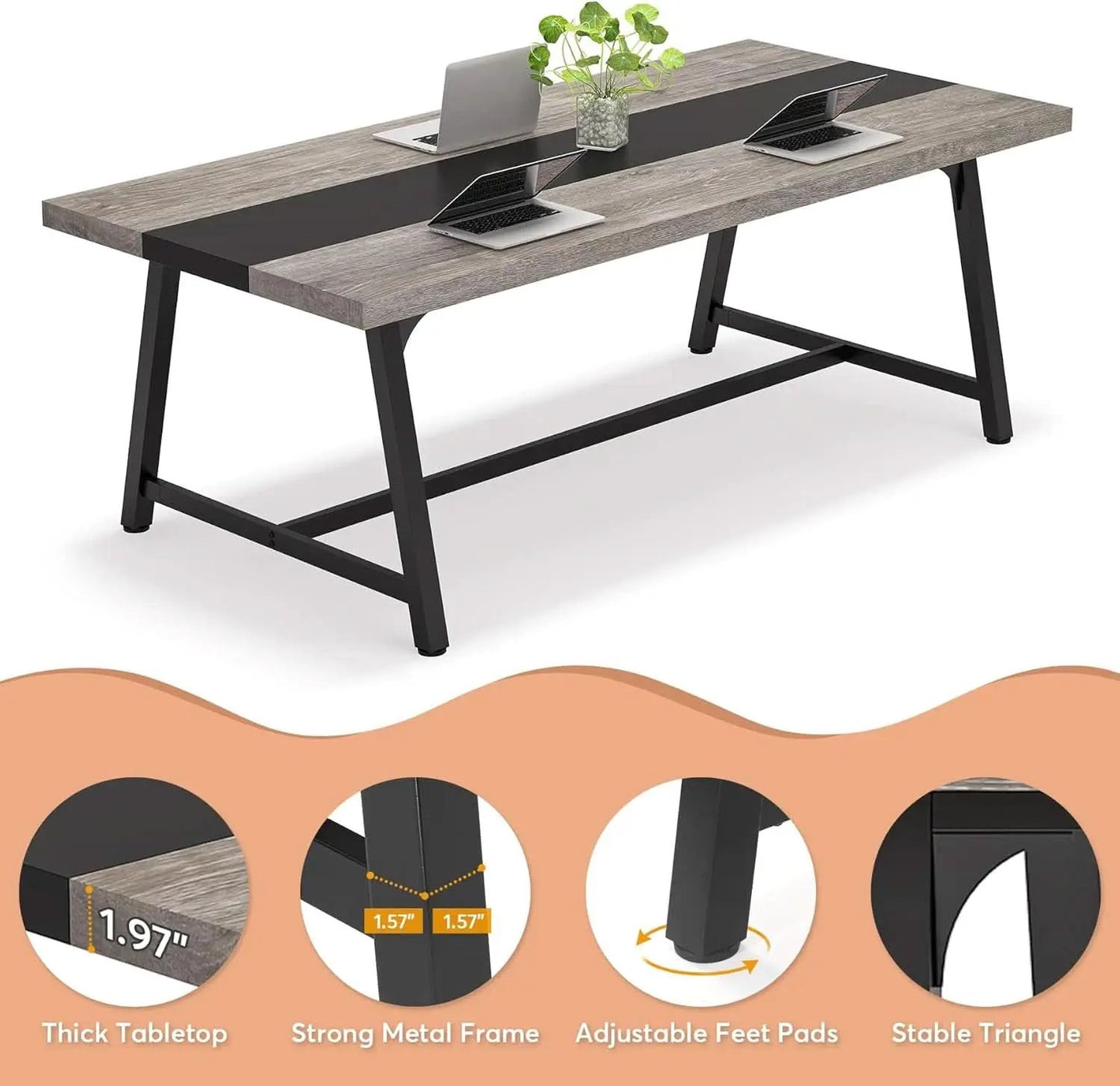 70.87 Inch Dining Table For 8 With Metal Frame In Gray from PriceLows™