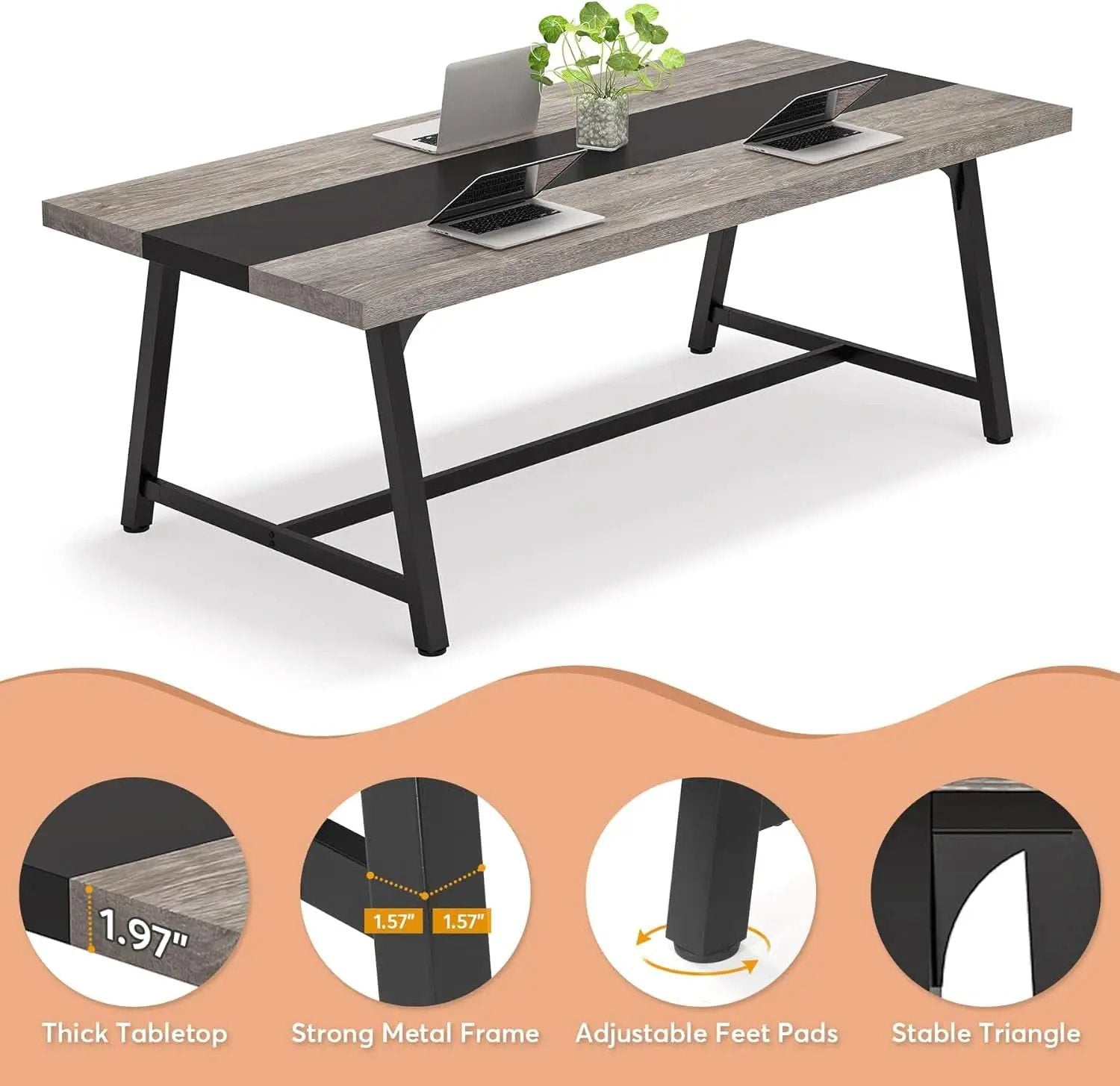 70.87 Inch Dining Table For 8 With Metal Frame In Gray from PriceLows™