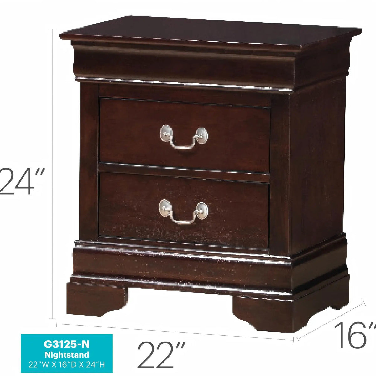 Louis Phillipe Nightstand | Traditional Wood Design | English Dovetailed Drawers | Metal Center Guides