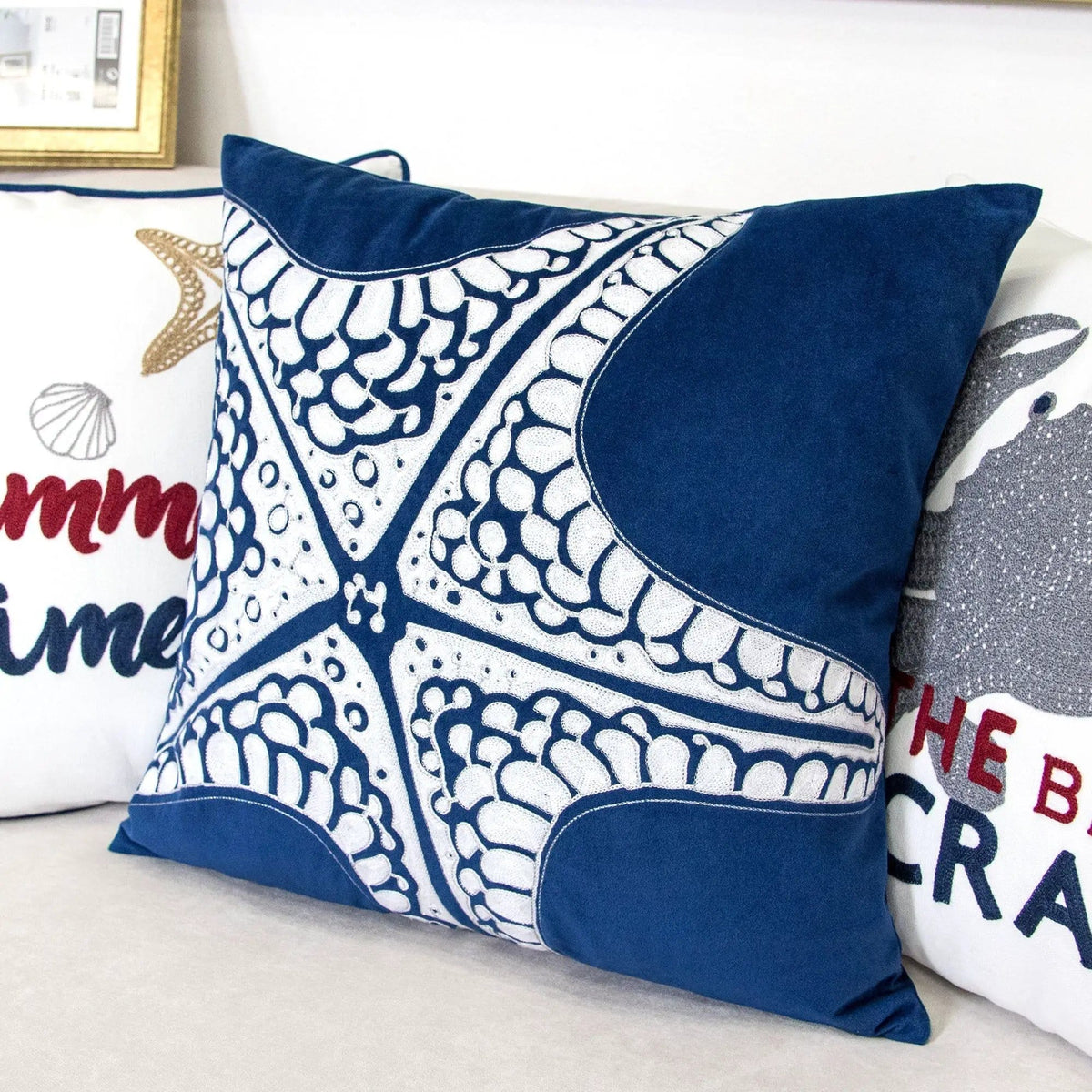 Seastar Starfish Pillow With Hidden Zipper (Set of 2) Indigo | Accent Pillow | Velvet & Polyester | Living Room