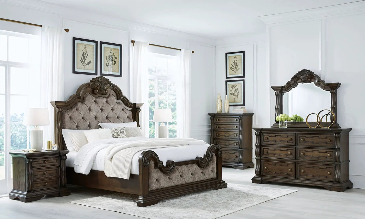 Maylee Upholstered Bedroom Set | 4-Piece | Opulent Traditional Style | Old World Inspired