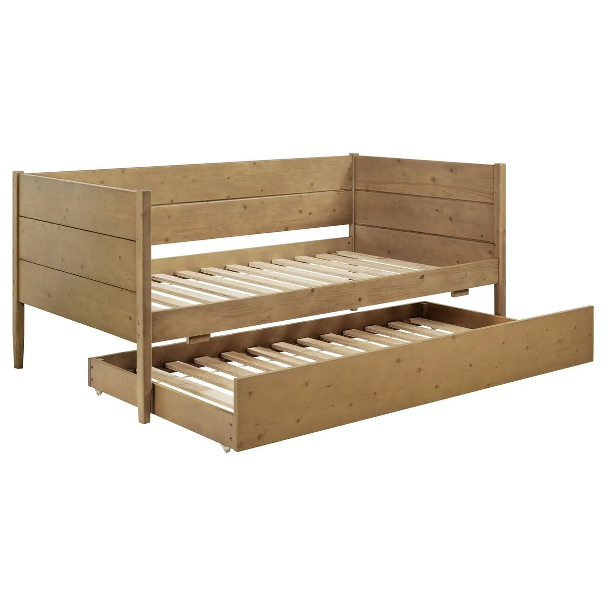 Calinda Wood Twin Daybed With Trundle | 81 x 42 x 35 in | Pine Wood & Mdf | Natural