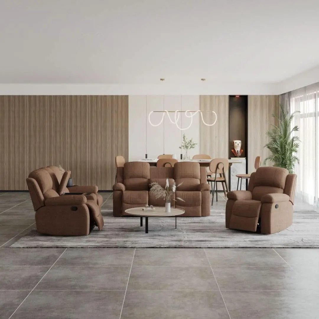 Manual Recliner Sofa Set In Brown Microfiber 3 Piece from PriceLows™