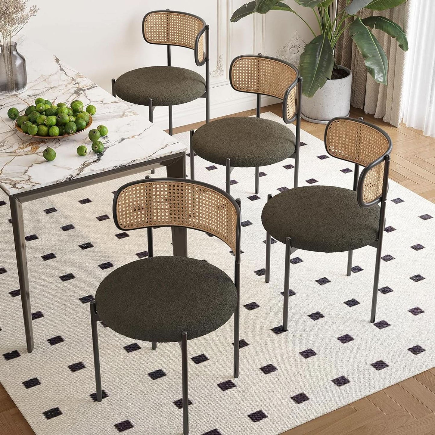 Green Rattan Backrest Mid Century Dining Chairs Set Of 2 from PriceLows™