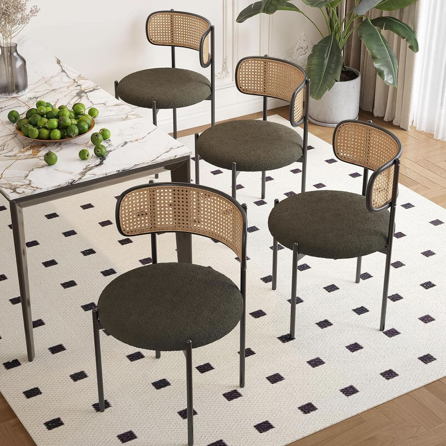 Green Rattan Backrest Mid Century Dining Chairs Set Of 2 from PriceLows™