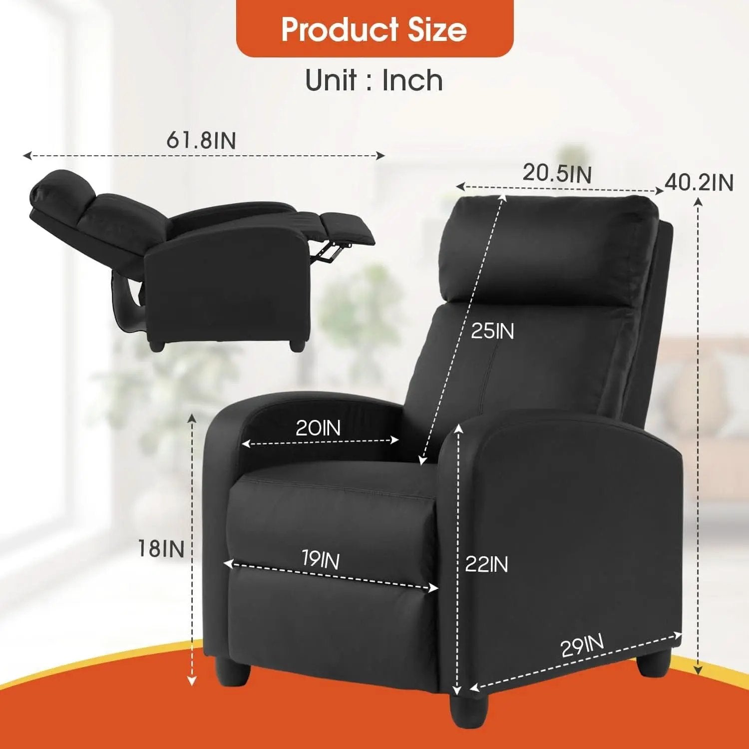 PU Leather Recliner Chair Black With Lumbar Support from PriceLows™